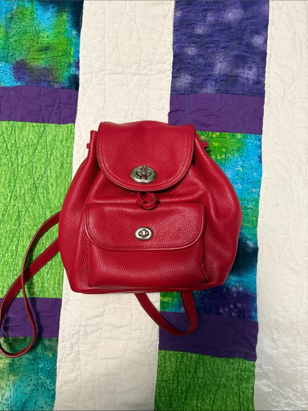 Coach Mini Turnlock Rucksack Silver/True Red